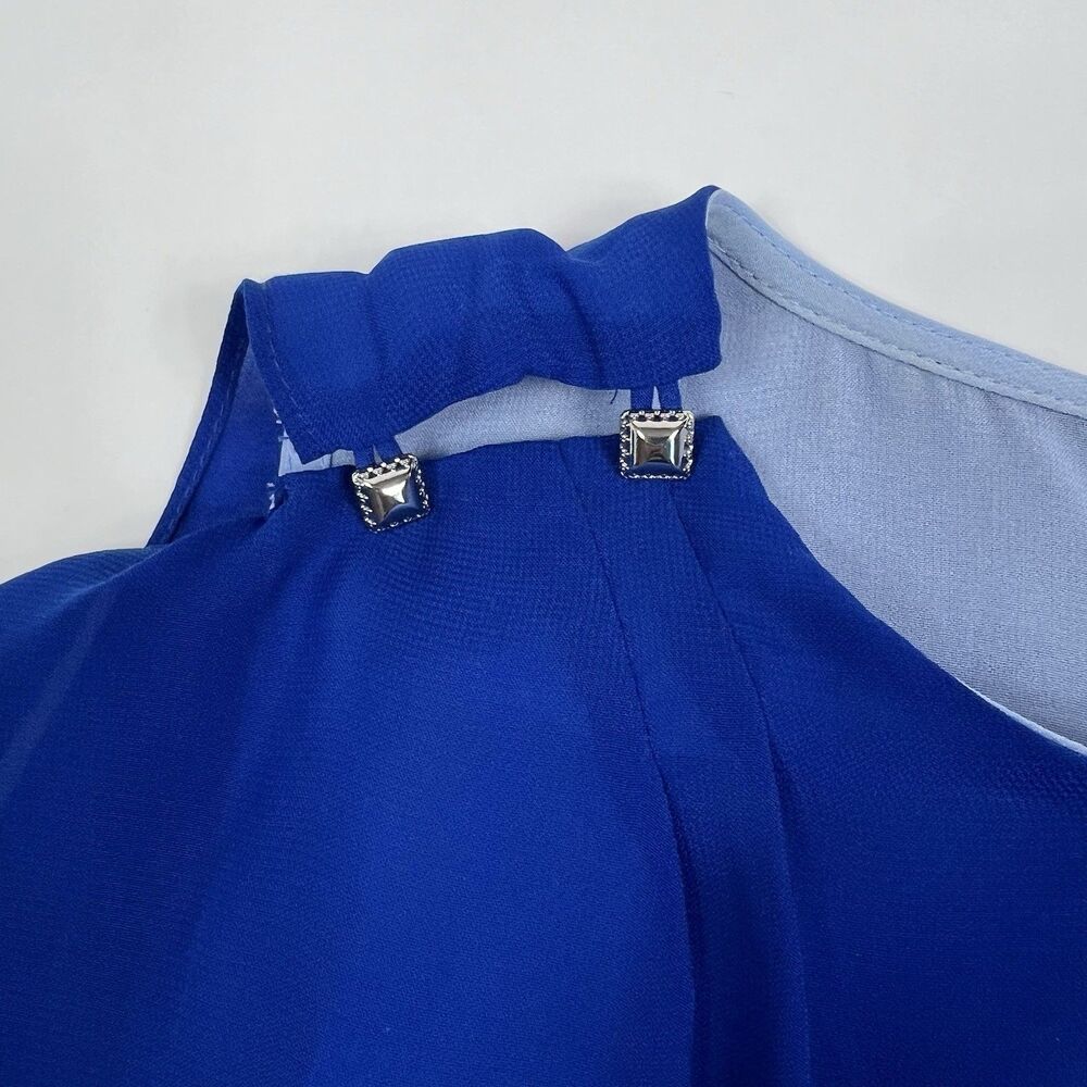 White House Black Market Blue Flowy Chiffon Layered Split Back Sleeveless Top XL - Picture 7 of 12